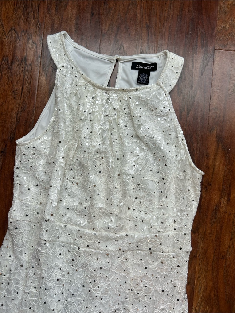 Sleeveless Lace Halter-Style Maxi Dress with Sequins Fairy Whimsical Cottagecore - Picture 3 of 13